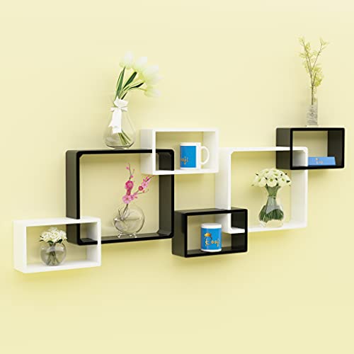 Raafi Wooden Intersecting Wall Shelves (Set of 6) (White & Black) - Image 1