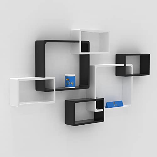 Raafi Wooden Intersecting Wall Shelves (Set of 6) (White & Black) - Image 2