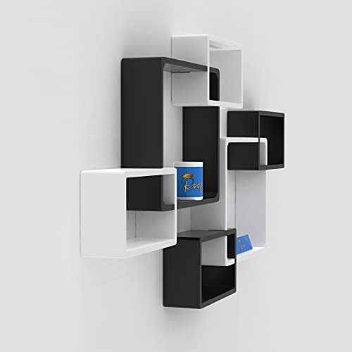 Raafi Wooden Intersecting Wall Shelves (Set of 6) (White & Black) - Image 4