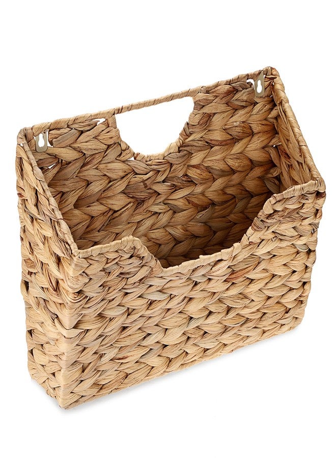 BTSKY Woven Hanging Magazine Holder, Water Hyacinth Magazine Basket, Wall Mounted Storage Basket for Books & Files, Wall File Organizer Magazine Rack with Handle for Home & Office - 13.2x2.8x8.9 Inch - Image 1