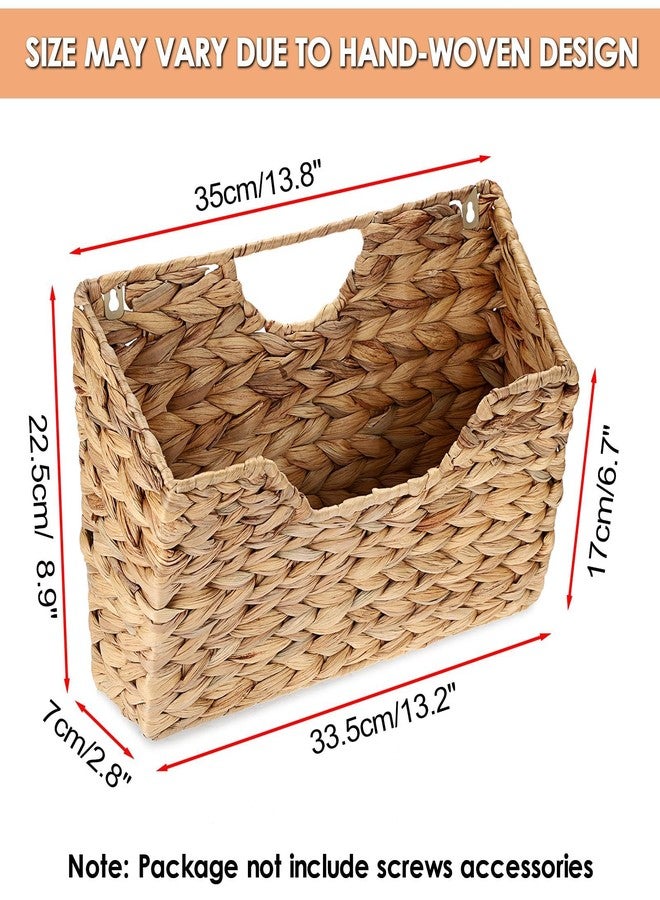 BTSKY Woven Hanging Magazine Holder, Water Hyacinth Magazine Basket, Wall Mounted Storage Basket for Books & Files, Wall File Organizer Magazine Rack with Handle for Home & Office - 13.2x2.8x8.9 Inch - Image 3