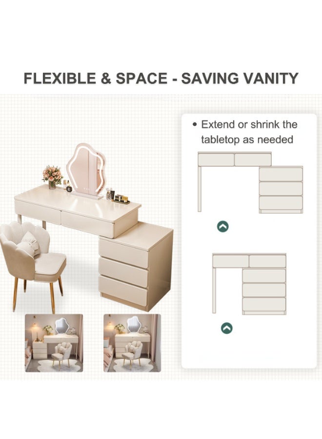 GoldenLike  مكتب مكياج، طاولة زينة كبيرة بخمسة أدراج، طاولة مكياج قابلة للسحب، مكاتب كمبيوتر، مكاتب منزلية حديثة وبسيطة لغرفة النوم - Image 3