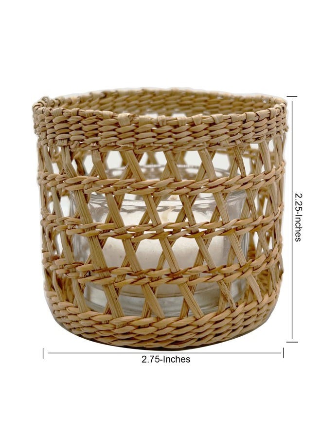QIAOIDEA Natural Rattan Woven Tea Light Candle Holder, Decorative Rustic Vintage Seagrass Votive Candle Holders for Dining Table Kitchen Decor Serving Tray, Pack 2 - Image 3