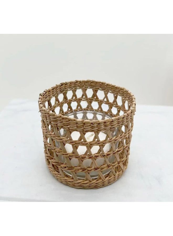 QIAOIDEA Natural Rattan Woven Tea Light Candle Holder, Decorative Rustic Vintage Seagrass Votive Candle Holders for Dining Table Kitchen Decor Serving Tray, Pack 2 - Image 4