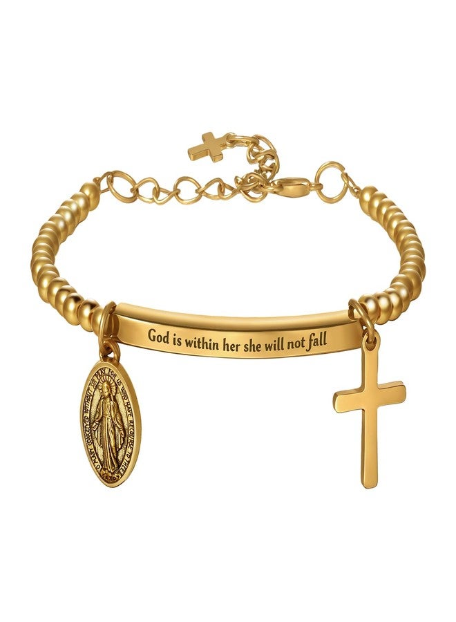 OIDEA Inspirational Bracelets for Women: Stainless Steel Christian Engraved Cross Bible Bracelet with Cross Virgin Mary Charm Pendant Religious Jewelry Gifts for Her - Image 1