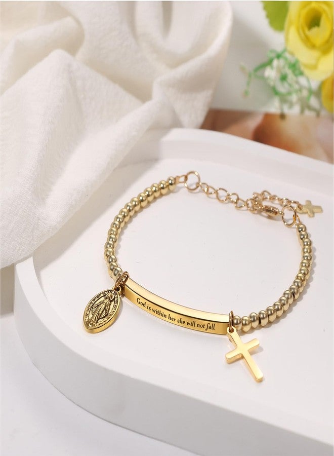OIDEA Inspirational Bracelets for Women: Stainless Steel Christian Engraved Cross Bible Bracelet with Cross Virgin Mary Charm Pendant Religious Jewelry Gifts for Her - Image 5