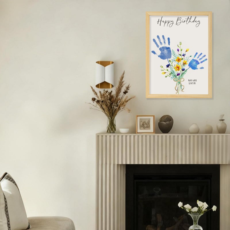 CLUSIVC DIY Birthday Gifts for Grandma and Mom Flower Bouquet Handprint Craft Kit, Unique Gifts for Grandma Mom Mimi Nana, New Year Gift(12" x 16", 2 Art Papers, Wood Frame - Image 5