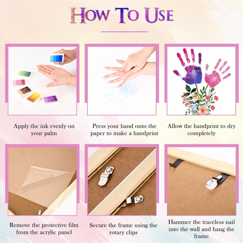 CLUSIVC DIY Birthday Gifts for Grandma and Mom Flower Bouquet Handprint Craft Kit, Unique Gifts for Grandma Mom Mimi Nana, New Year Gift(12" x 16", 2 Art Papers, Wood Frame - Image 4