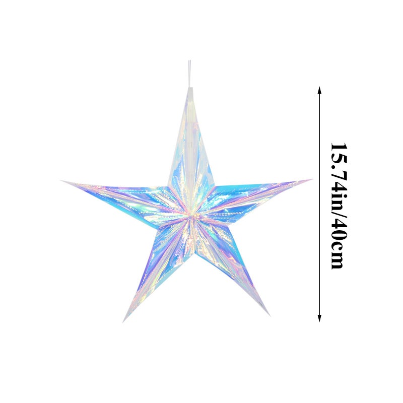Crafjie 6pcs 15.74 Inch Iridescent Ornament Star Hanging Decorations Hexagon Star Clear Foil Decorative Folding Rainbow Shine Party Ornaments for Bridal Shower Wedding Birthday Frozen Theme Decoration - Image 2