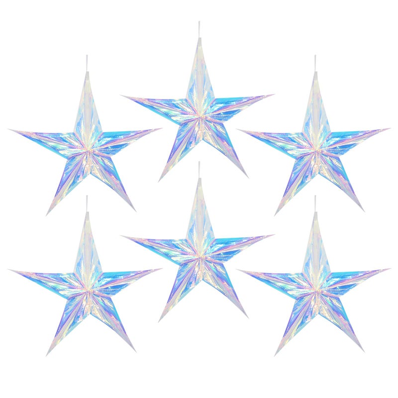 Crafjie 6pcs 15.74 Inch Iridescent Ornament Star Hanging Decorations Hexagon Star Clear Foil Decorative Folding Rainbow Shine Party Ornaments for Bridal Shower Wedding Birthday Frozen Theme Decoration - Image 1