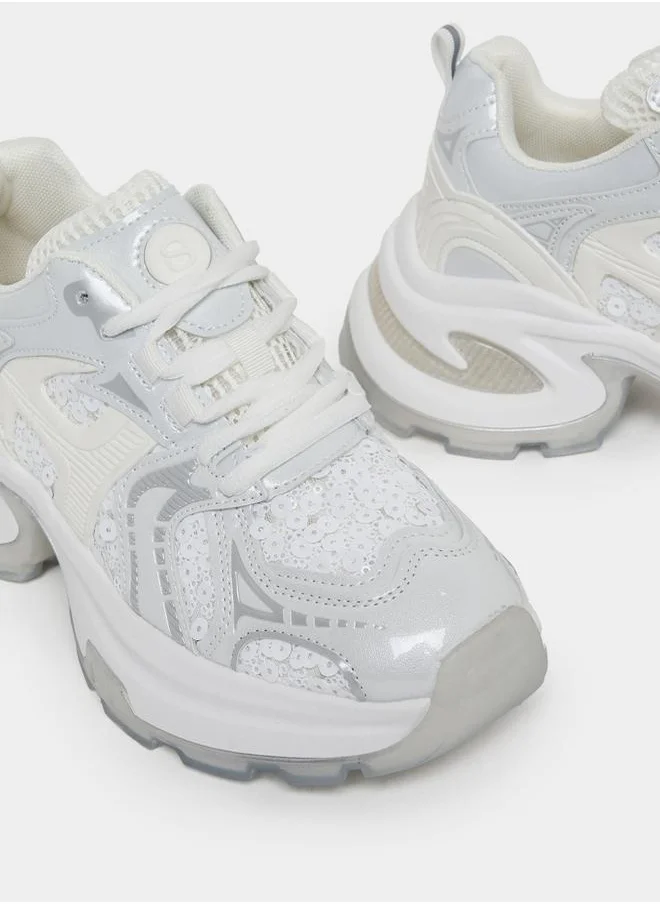 Styli Textured Chunky Sole Sneakers