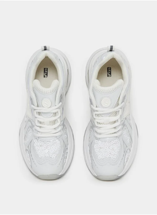 Styli Textured Chunky Sole Sneakers