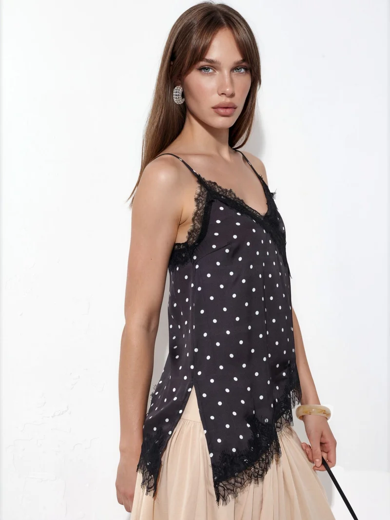 Busem BUSEM Polka Dot Satin V-Neck Cami Blouse