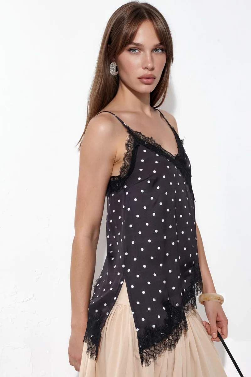 Busem BUSEM Polka Dot Satin V-Neck Cami Blouse