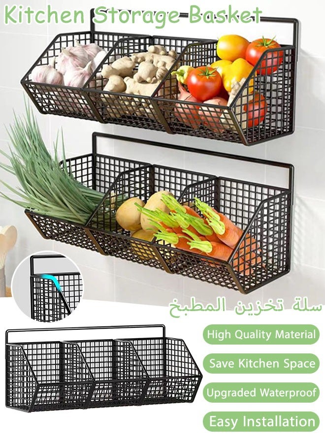 3 Grids Wall Mounted Storage Rack Onion Ginger Spice Rack Organizer Kitchen Storage Basket Bathroom Storage Rack - Image 1