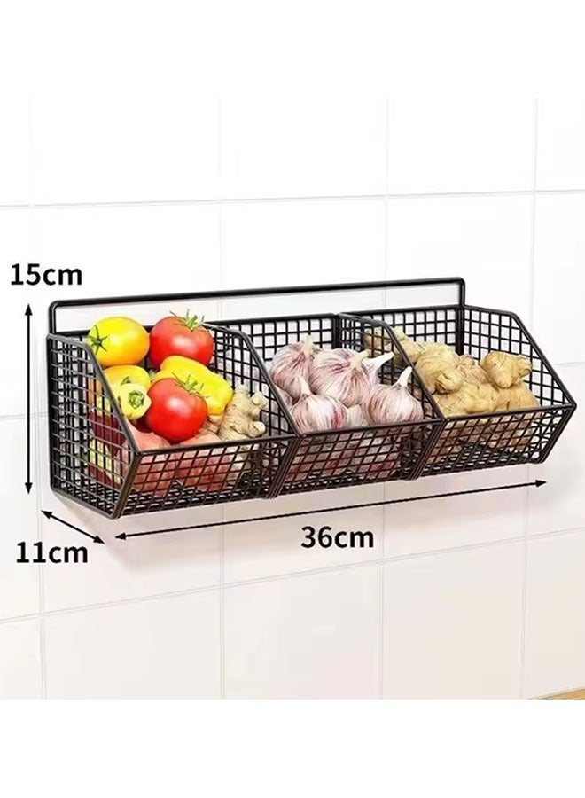 3 Grids Wall Mounted Storage Rack Onion Ginger Spice Rack Organizer Kitchen Storage Basket Bathroom Storage Rack - Image 2