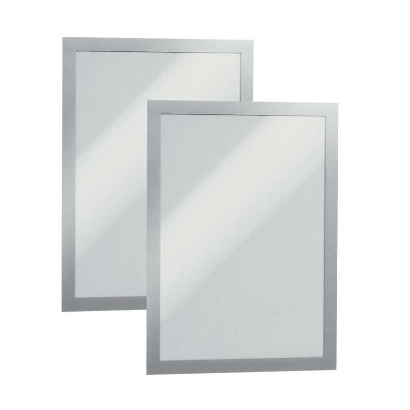 Durable Duraframe Self-Adhesive Sign Holder - Letter-Size 8.5" x 11" Inch - Silver Magnetic Frame - Pack of 2 - Image 1