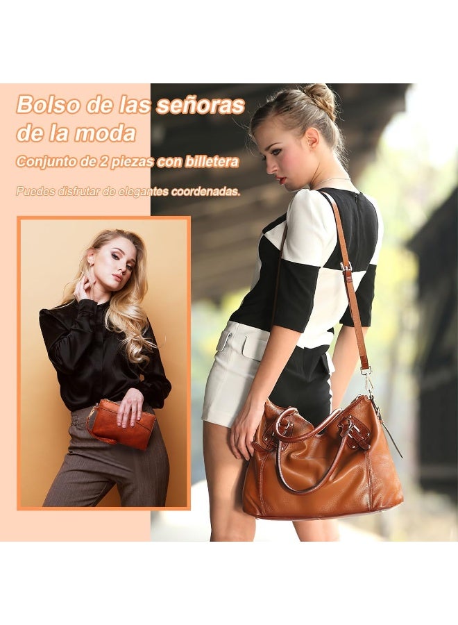 ZERIFAM Handbag Purse Set - 2-Piece, PU Leather Large Tote and Crossbody Shoulder Satchel Bag for Women, Stylish Crossbody Suitable for Trips (Brown) - Image 3