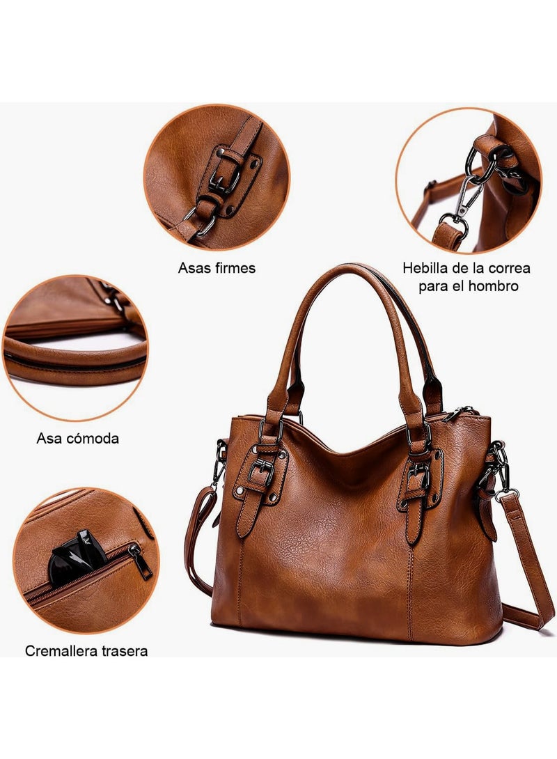 ZERIFAM Handbag Purse Set - 2-Piece, PU Leather Large Tote and Crossbody Shoulder Satchel Bag for Women, Stylish Crossbody Suitable for Trips (Brown) - Image 4