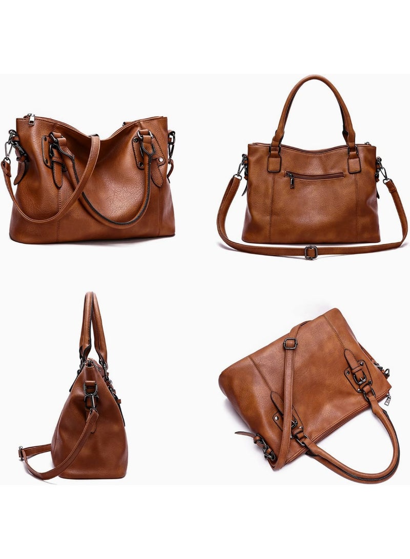 ZERIFAM Handbag Purse Set - 2-Piece, PU Leather Large Tote and Crossbody Shoulder Satchel Bag for Women, Stylish Crossbody Suitable for Trips (Brown) - Image 5