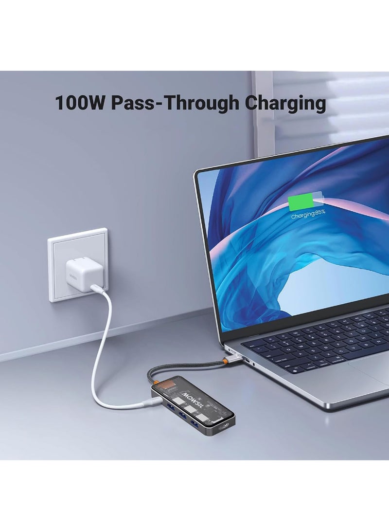 MOWSIL MOWSIL USB-C Hub 5-in-1, 4K@60Hz HDMI, USB 3.0, USB 2.0, USB-C Data, 100W PD Charging, Aluminum Alloy, Braided Cable, LED Indicator, for MacBook Pro/Air, iPad Pro, XPS, Laptops  - Image 4