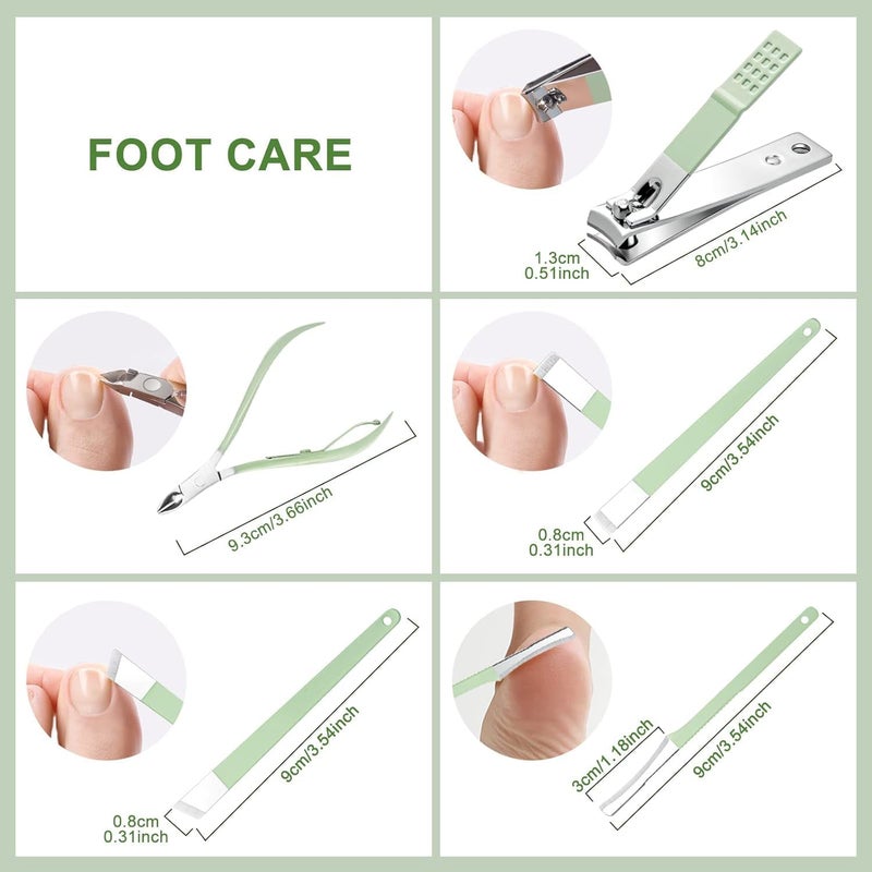 OffyBird 16 in 1 Professional Manicure Pedicure Kit Stainless Steel Nail Clippers Set for Men Women Complete Grooming Tool Set for Hands Feet Face with Travel Case Green - Image 3