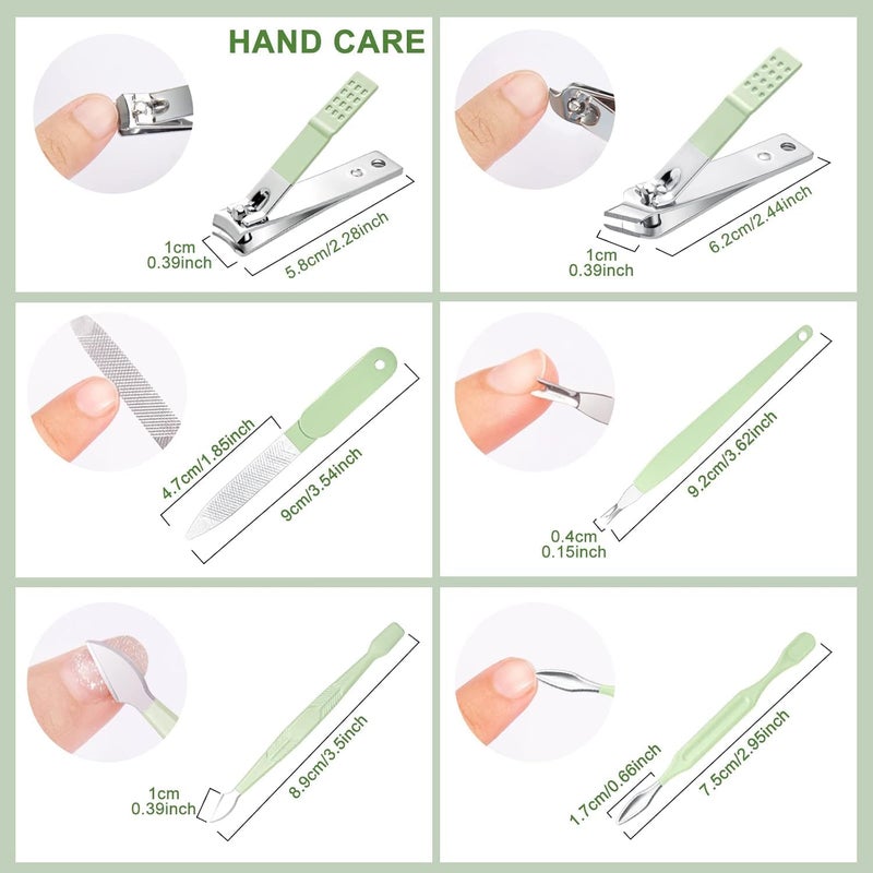 OffyBird 16 in 1 Professional Manicure Pedicure Kit Stainless Steel Nail Clippers Set for Men Women Complete Grooming Tool Set for Hands Feet Face with Travel Case Green - Image 4