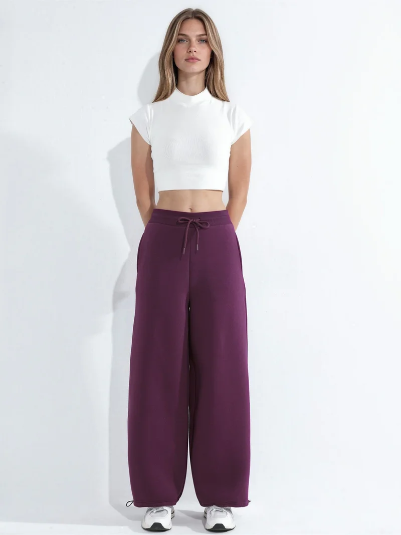 Hiccup Burgundy Red Barrel Fit Basic Raised Sweatpants for Women | Best Price UAE