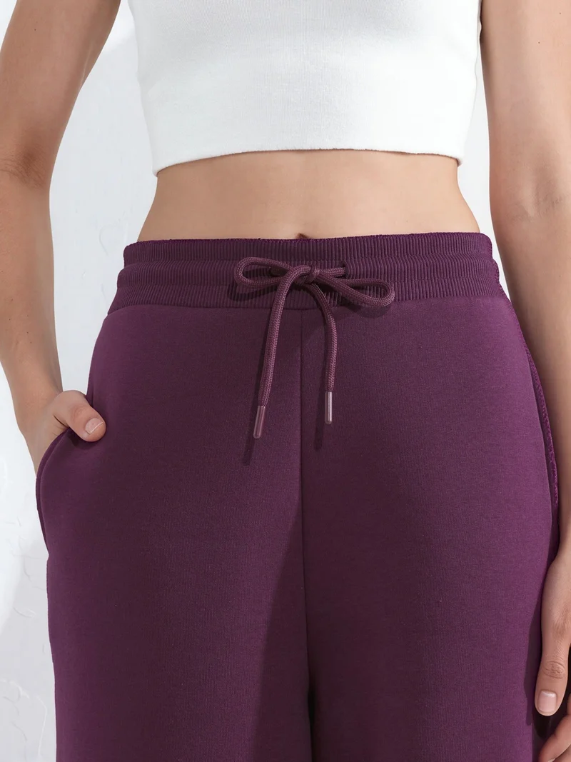Hiccup Burgundy Red Barrel Fit Basic Raised Sweatpants for Women | Best Price UAE