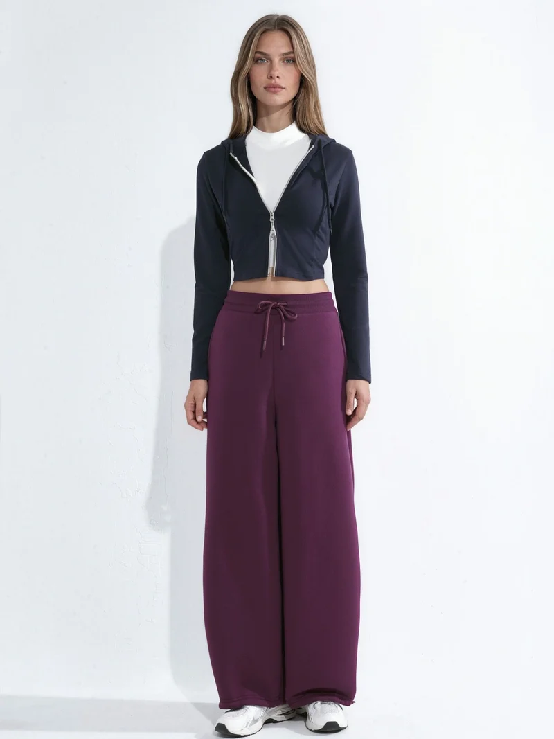 Hiccup Burgundy Red Barrel Fit Basic Raised Sweatpants for Women | Best Price UAE
