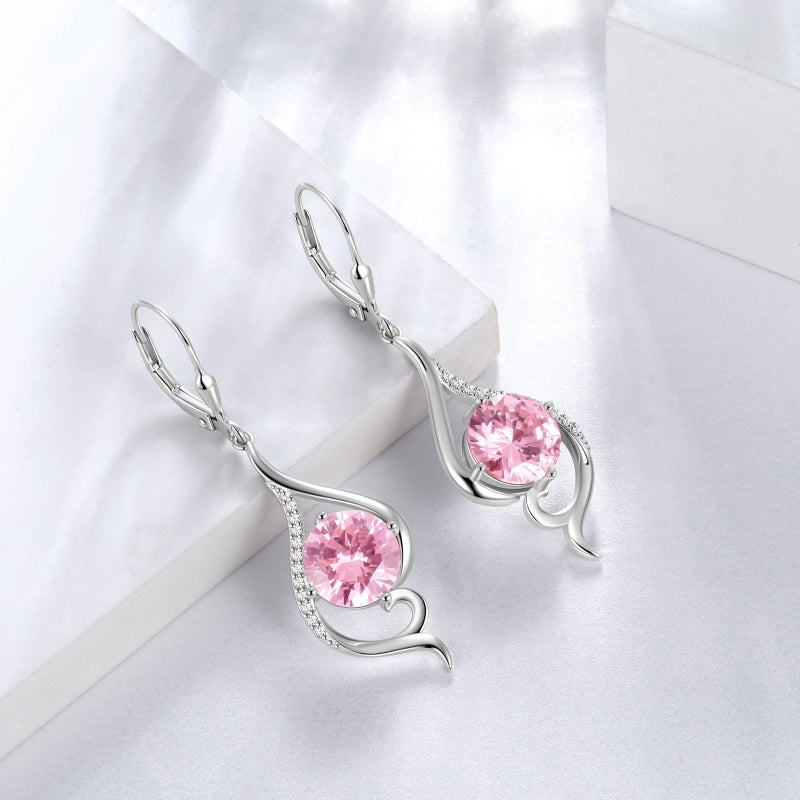 Juwaliy Women Dangle Earrings Pink October Birthstone Tourmaline Earrings 925 Sterling Silver Leverback Tail Jewelry Mother Christmas Birthday Valentines Day Gift for Her - Image 4