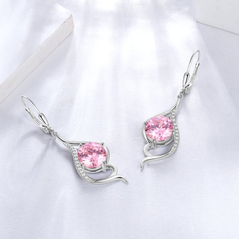 Juwaliy Women Dangle Earrings Pink October Birthstone Tourmaline Earrings 925 Sterling Silver Leverback Tail Jewelry Mother Christmas Birthday Valentines Day Gift for Her - Image 5