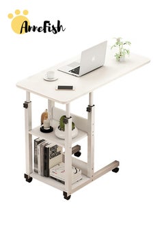 80*40cm Study Desk MDF Engineering Board Bedside Mobile Desk Height Adjustable Table With Wheels With 2 Layer Shelves
