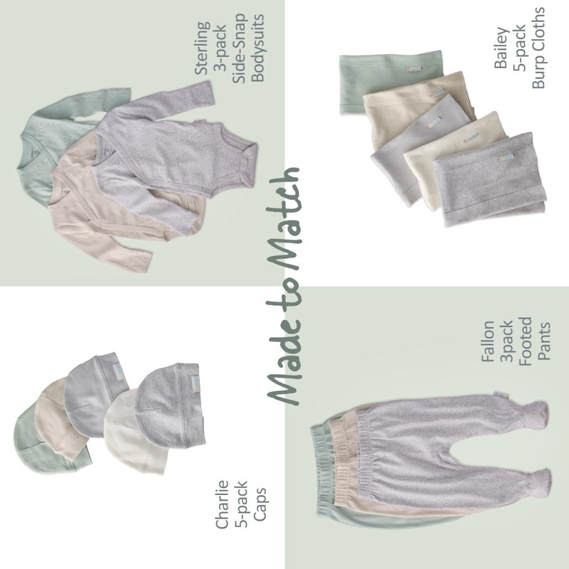 Butterblu Fallon 3-Pack Footed Pants 100% Organic Cotton Bottoms for Baby Boys & Girls, Seafoam, 6-9 Months - Image 3