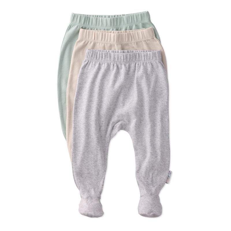 Butterblu Fallon 3-Pack Footed Pants 100% Organic Cotton Bottoms for Baby Boys & Girls, Seafoam, 6-9 Months - Image 1