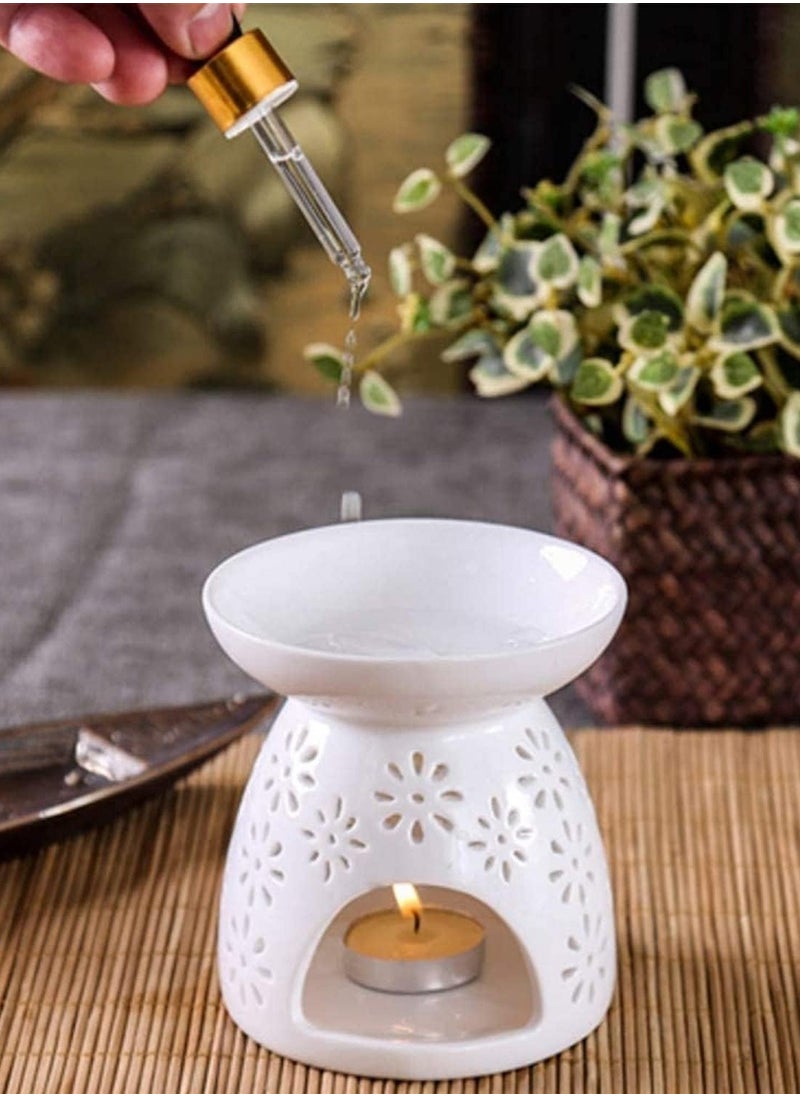 LEOKOR 2 Pack Ceramic Tealight Candle Holder, Home Decoration Essential Oil Aromatherapy Stove, Wax Melt Essential Oil Burner with Candle Spoon White  - Image 4