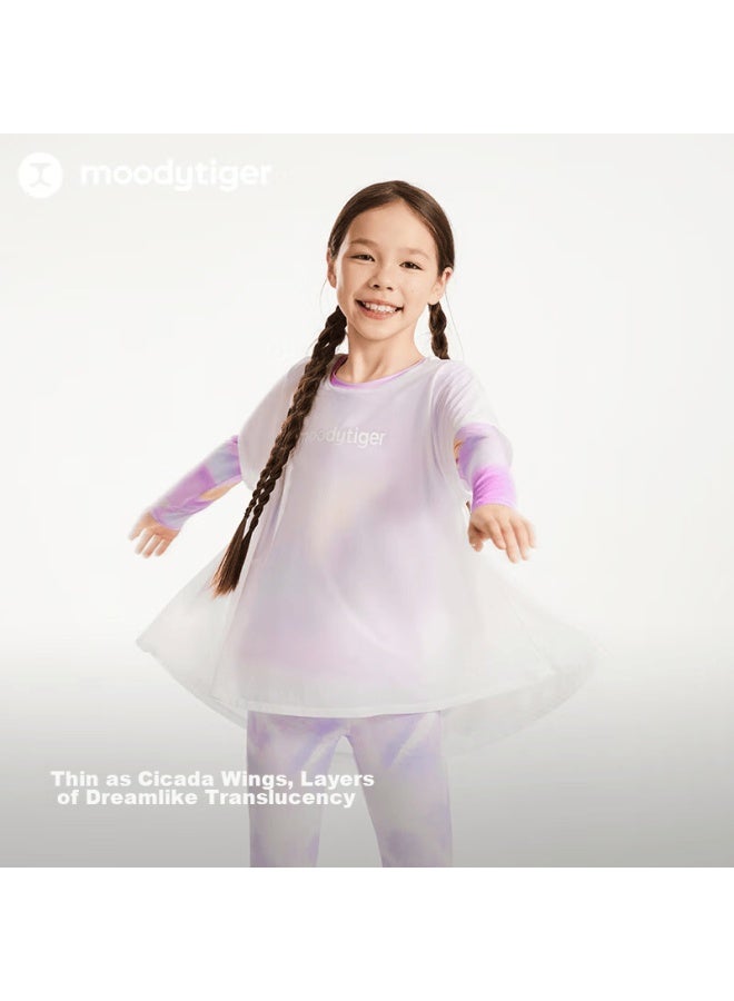 Moodytiger Girls' Cooling T-shirt, Summer New Style, Children's Sun Protection Quick-dry Long-sleeve Sports Top - Image 1