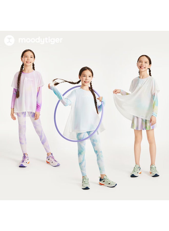 Moodytiger Girls' Cooling T-shirt, Summer New Style, Children's Sun Protection Quick-dry Long-sleeve Sports Top - Image 2