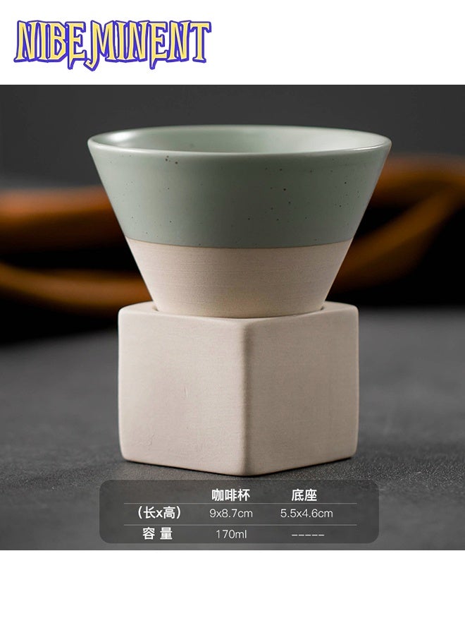 NIBEMINENT Coffee Cup Vintage Ceramic Coffee Mug with Base,Funnel Ceramic Japanese Coffee Tea Mugs,Handmade Art Triangle Tapered Porcelain Cups,Cappuccino Mug for Hot and Cold Drinks  - Image 1