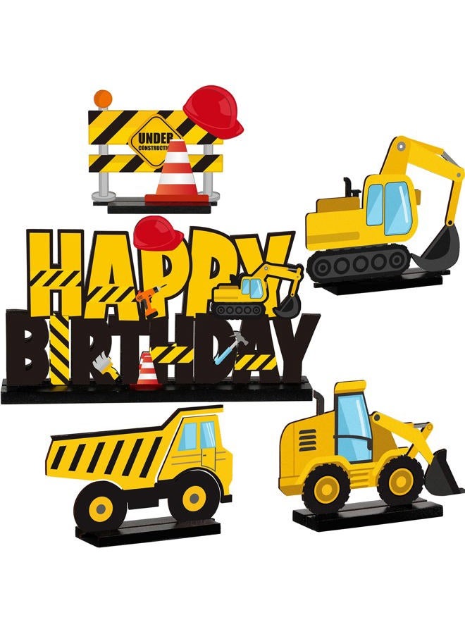 Capoda 5 Pcs Construction Wooden Table Centerpiece Construction Birthday Party Supplies Construction Party Decorations for Table Wood Excavator Table Topper Construction Party Supplies for Birthday - Image 1