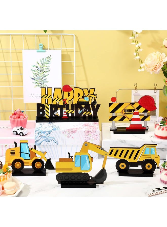 Capoda 5 Pcs Construction Wooden Table Centerpiece Construction Birthday Party Supplies Construction Party Decorations for Table Wood Excavator Table Topper Construction Party Supplies for Birthday - Image 4