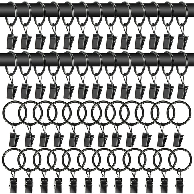 CURTAIN RINGS WITH CLIPS CURTAIN CLIPS DRAPERY RINGS WITH FASTENERS 126 INCH INTERIOR DIAMETER ROD METAL FASTENERS FOR DECORATION CRAFT DISPALYANTIQUE BLACK