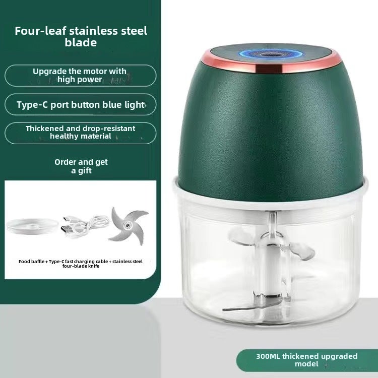 Garlic Puree electric garlic beater garlic grinder garlic grinder garlic mincer garlic garlic puller household garlic Mincer(300ML Green pp Cup + upgraded 4-leaf knife) - Image 1