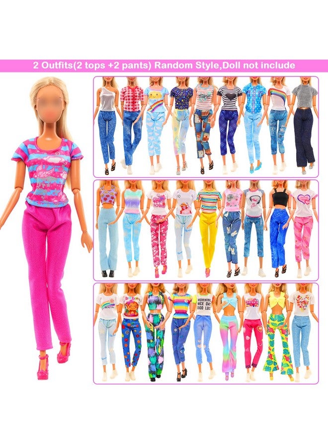 باروا مجموعة ملابس دمى باروا من 11 قطعة، تتضمن 3 فساتين مزينة بالترتر، و4 فساتين زهرية أنيقة، و4 ملابس كاجوال، وقمصان وسراويل لدمى الفتيات مقاس 11.5 بوصة - Image 4