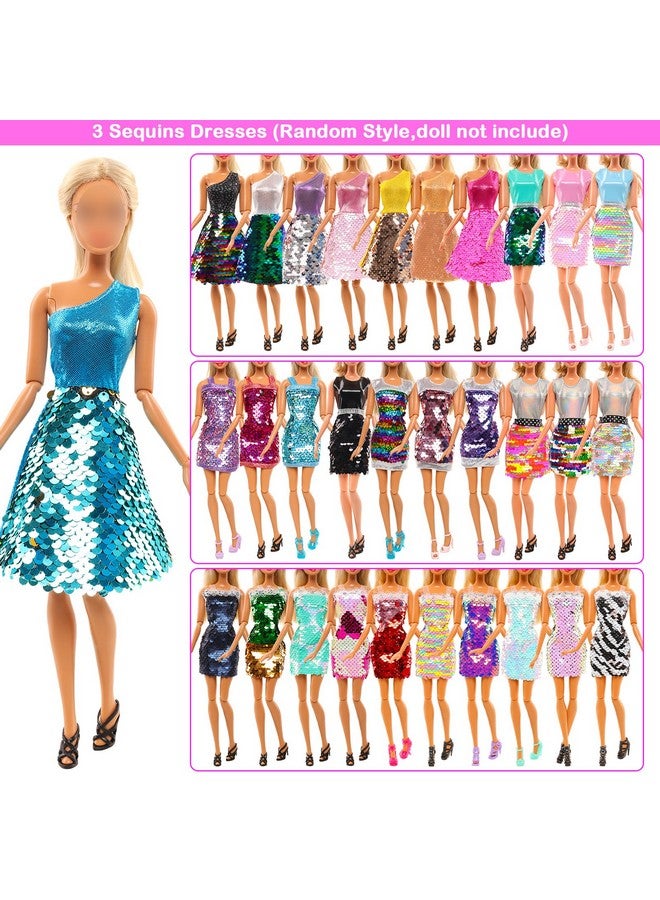 باروا مجموعة ملابس دمى باروا من 11 قطعة، تتضمن 3 فساتين مزينة بالترتر، و4 فساتين زهرية أنيقة، و4 ملابس كاجوال، وقمصان وسراويل لدمى الفتيات مقاس 11.5 بوصة - Image 3