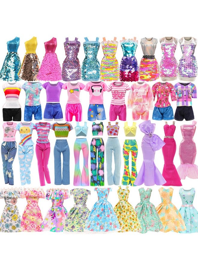باروا مجموعة ملابس دمى باروا من 11 قطعة، تتضمن 3 فساتين مزينة بالترتر، و4 فساتين زهرية أنيقة، و4 ملابس كاجوال، وقمصان وسراويل لدمى الفتيات مقاس 11.5 بوصة - Image 1