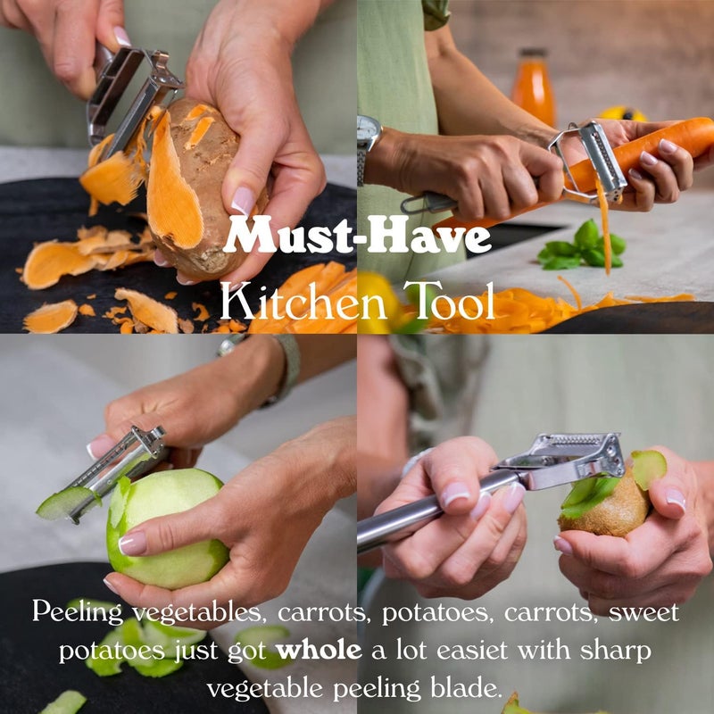 Boxgear Stainless Steel Dual Blade Vegetable Peeler - Commercial Grade Julienne Cutter, Slicer, Shredder, Scraper - Fruit, Potatoes, Carrot, Cucumber - Kitchen, Home Staple - Housewarming Gift - Image 4