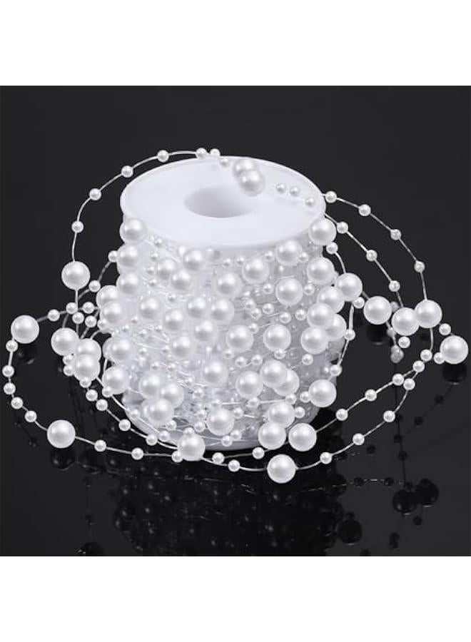 Arabest 65.6 ft Artificial Pearl Beads Garland Plastic Pearl Strands Chain Beaded String for Crafting Wedding Decoration Party Centerpieces Bridal Bouquet Crafts Flower DIY Supplies(White) - Image 1