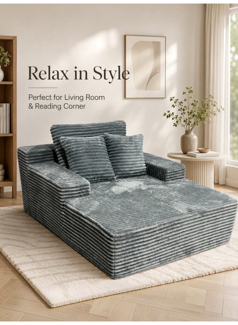Sofa, Durable Lightweight Ready Filled Lounge Chair with Soft Corduroy Fabric, Extra-Wide Seat, Supportive Backrest & Pillows for Living Room, Bedroom, Reading Nook, Adults & Teens (Grey) - Image 2