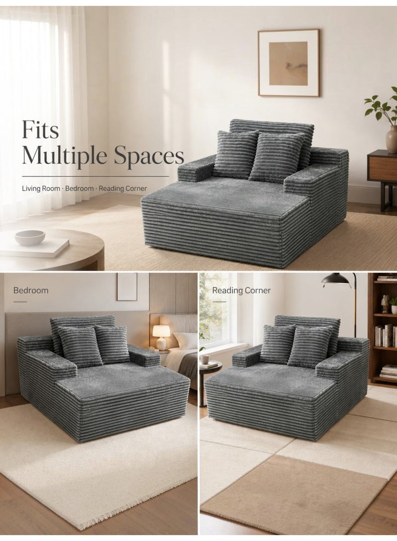 Sofa, Durable Lightweight Ready Filled Lounge Chair with Soft Corduroy Fabric, Extra-Wide Seat, Supportive Backrest & Pillows for Living Room, Bedroom, Reading Nook, Adults & Teens (Grey) - Image 3